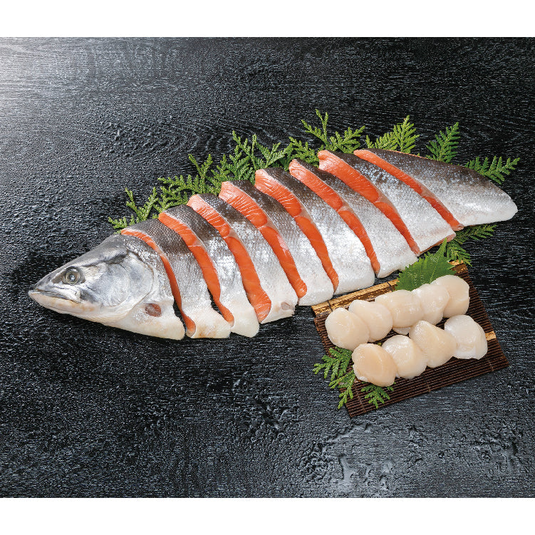 紅鮭半身切身と帆立貝柱